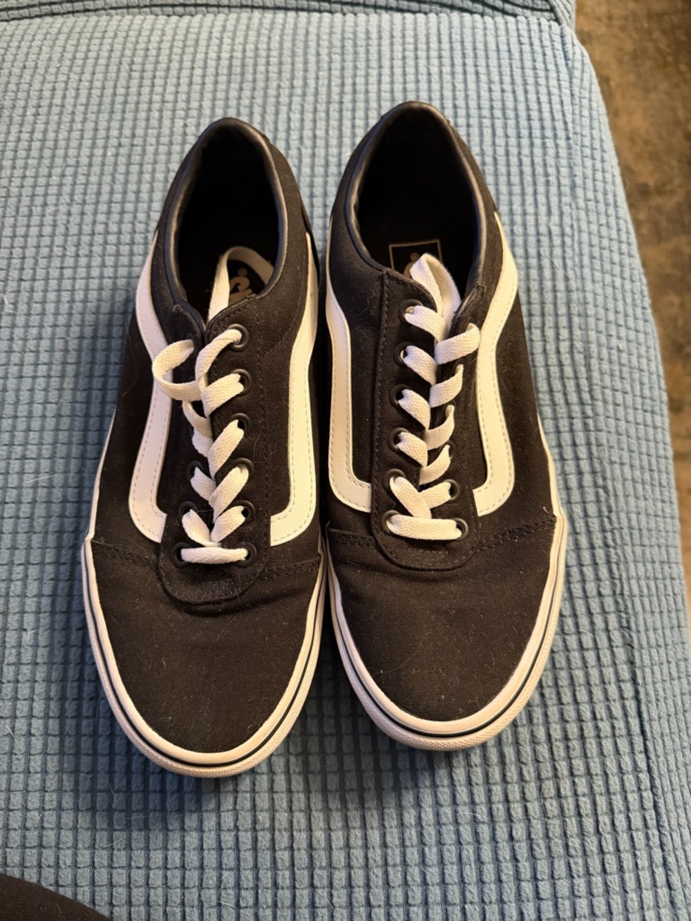Women’s Black Vans Canvas Skate Sneakers with White Stripe